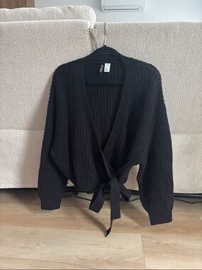 Black Knit Tie-Front Women's Sweater Cardigan